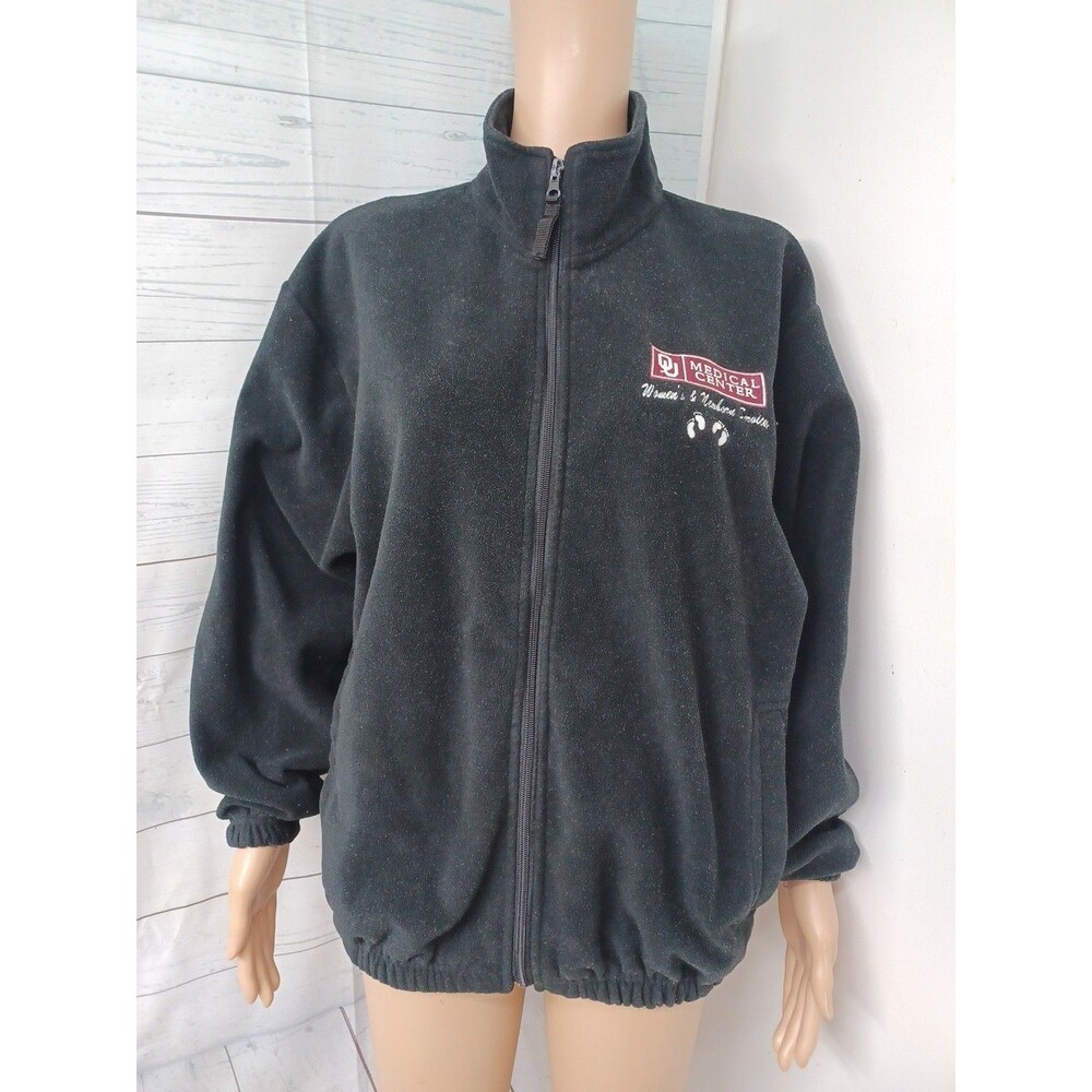 OU Medical Center Womens & Newborn Sweater Black Fleece Full Zip Pockets S